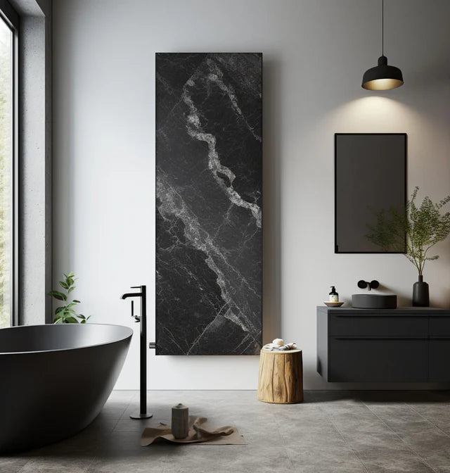 BLACK MARBLE | PRINT DESIGNER BADKAMER RADIATOR - www.designradiatorspecialist.nl